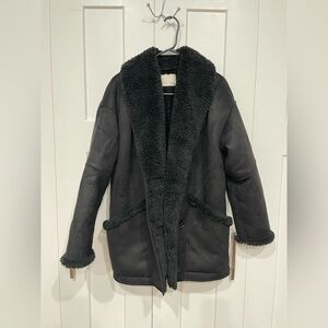 Aritzia Wilfred Free Jacket Sherpa Lined Faux Suede Coat Black XXS